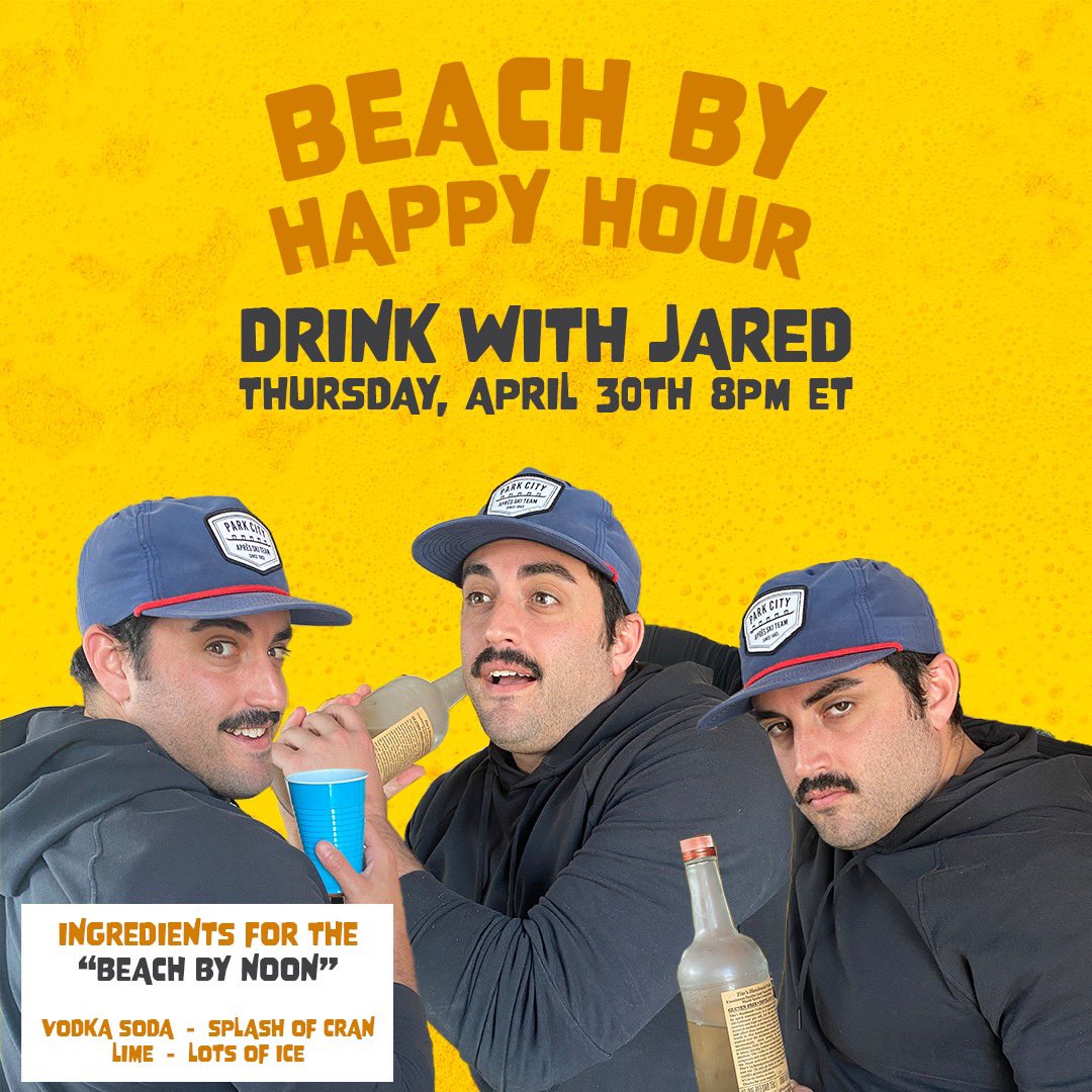jtrain56's tweet photo. Thursday night at 8PM! I’m throwing a virtual happy hour!! I’ll have rants, special guests, and a lucky audience member will get a dating app makeover!!! Get your tickets now and make sure you have all of the ingredients for the Beach By Noon cocktail!!! https://t.co/XKHvXex2WM https://t.co/AlvWXCR5bP