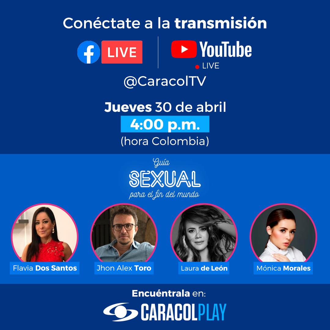 CaracolNext's tweet photo. Flavia Dos Santos, Jhon Alex Toro, Laura de León y Mónica Morales te acompañarán en un Facebook Live mañana a las 4:00 p.m. allí hablarán de la nueva serie web #GuíaSexual. No te lo pierdas, recuerda que puedes hacerles todas tus preguntas.
> Conéctate en: https://t.co/EQyNepKQTT https://t.co/Qq5nu0b3fn