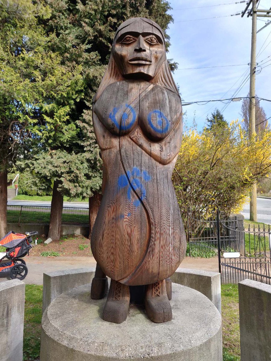 bradleyrbaker's tweet photo. So sad....this happened....someone vandalized St Paul’s Indian Residential School Monument. TY @CaitlinChaddock &amp; @TristanCrowther for bringing it to my attention. Let’s hope we find the folks that did this. @nvanrcmp @SquamishNation @tsleilwaututh @NVSD44 @DebSunshine23 @GWLeah https://t.co/6KRg3QzwpX
