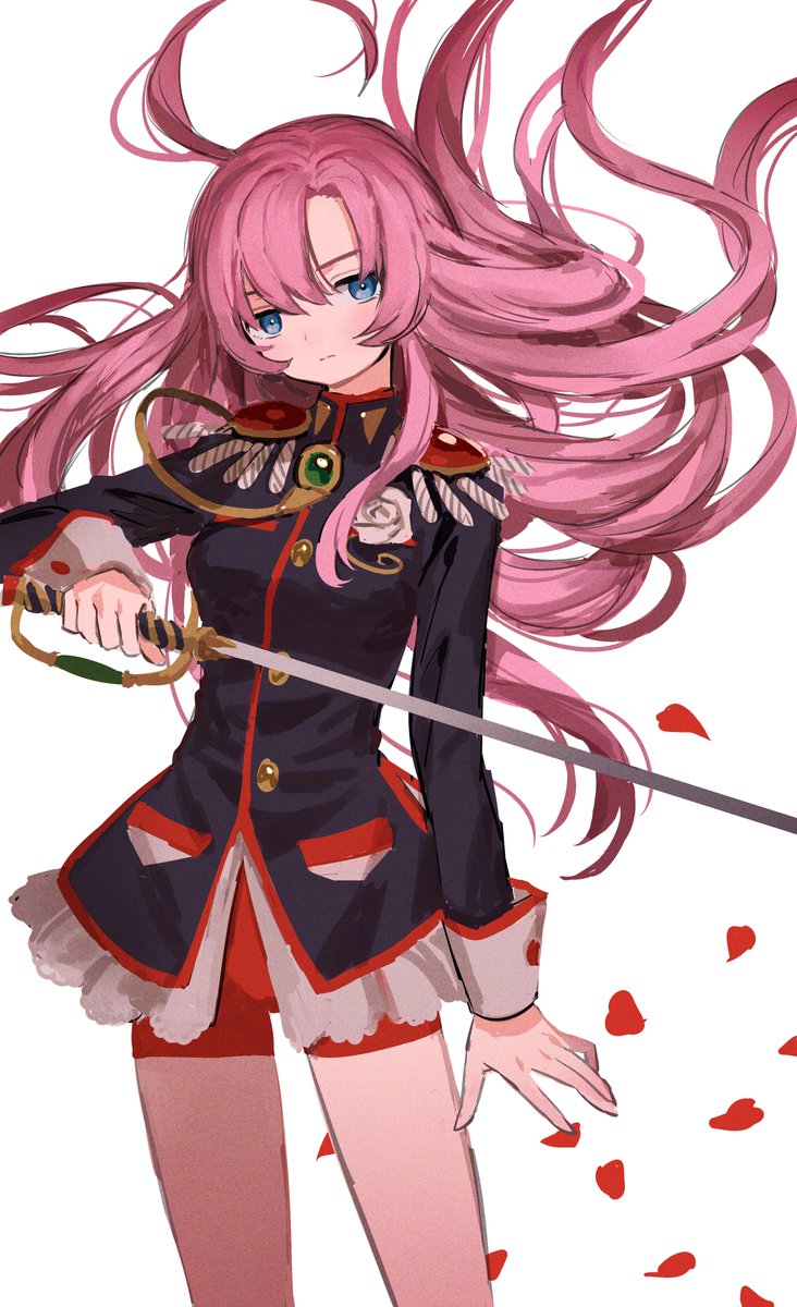 1girl solo pink hair weapon long hair sword blue eyes  illustration images