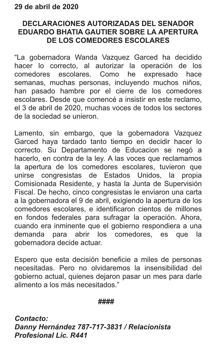 eduardobhatia's tweet image. Por fin abren las cocinas en los comedores escolares. Nunca entenderemos como pueblo por qué fue necesaria tanta presión pública: una demanda, 5 congresistas y toda la prensa para llegar a la decisión obvia. En una pandemia donde los cheques no llegan hay que alimentar al pueblo.