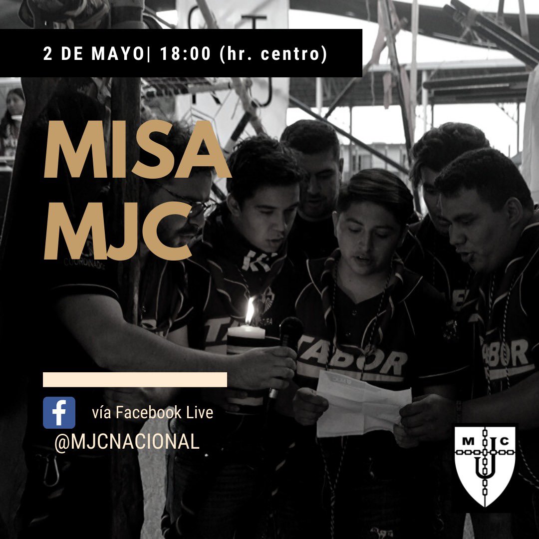 MJCNACIONAL's tweet photo. Los esperamos este sábado 2 de Mayo a las 6pm (hr. Centro) por este medio, para nuestra Misa MJC.

Puedes compartirnos tus intenciones para la misa vía dm.

#serSantoMJC https://t.co/pUmtBFcZA0