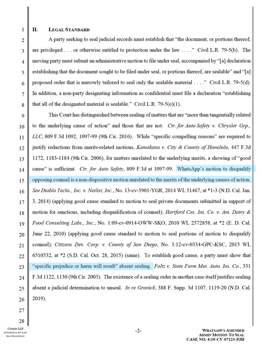 Uploading filings not under seal - here we go (try to keep up, I chugged a Red Bull about 71 minutes ago) In short King & Spaulding repped WhatsApp on another (quasi) related matter  https://ecf.cand.uscourts.gov/doc1/035119217166Here I pulled it down saving you $.50 https://drive.google.com/file/d/11yOxv7YlL7T1icxYLuFfszCv1x1Dcz_C/view?usp=drivesdk