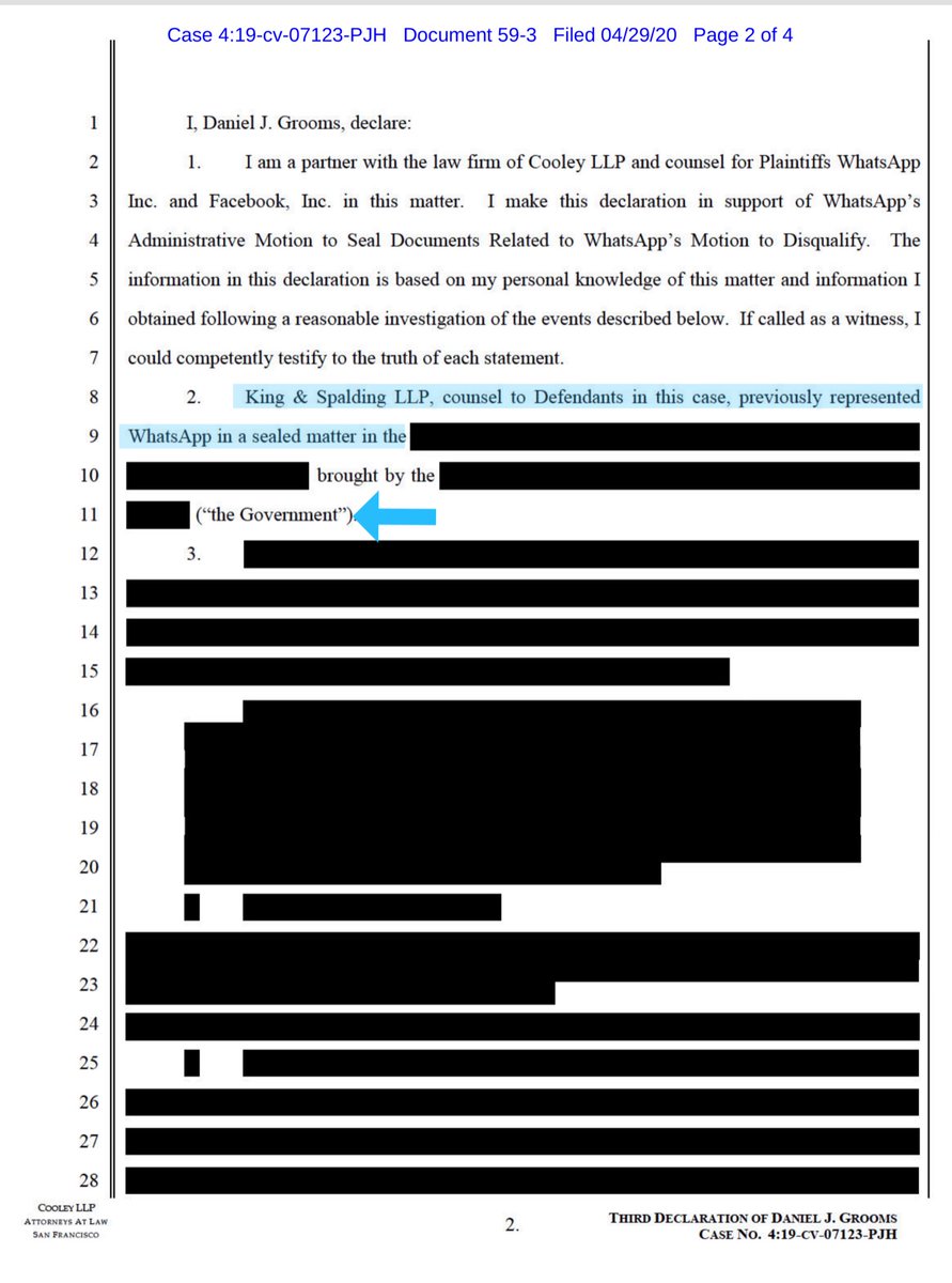 Declaration of Grooms Amended Administrative Motion to Seal  https://ecf.cand.uscourts.gov/doc1/035119217169To be candid you are NOT going to glean very much from the Declarations bc as you can see heavily redactedHere I saved you $.40- it’s arguably pretty narrow sealing https://drive.google.com/file/d/1JMsvTrALu7bl9WySxYil_VvucXcr_OxK/view?usp=drivesdk