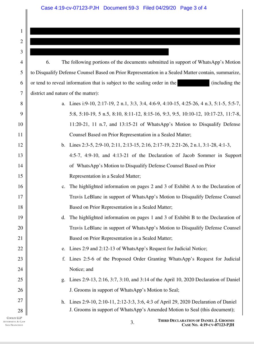 Declaration of Grooms Amended Administrative Motion to Seal  https://ecf.cand.uscourts.gov/doc1/035119217169To be candid you are NOT going to glean very much from the Declarations bc as you can see heavily redactedHere I saved you $.40- it’s arguably pretty narrow sealing https://drive.google.com/file/d/1JMsvTrALu7bl9WySxYil_VvucXcr_OxK/view?usp=drivesdk
