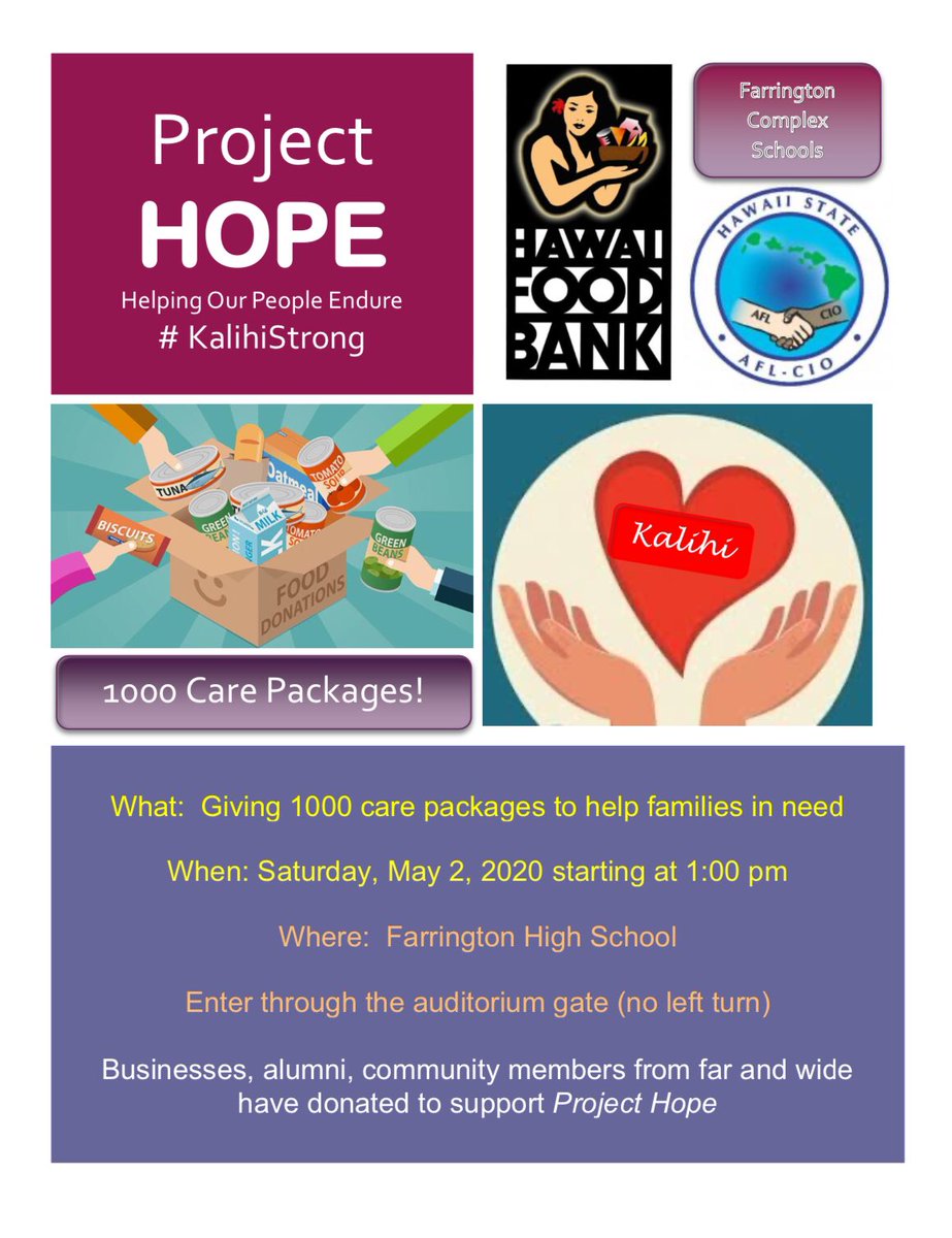 All Farrington Complex Schools pulled together with other community partners to #strengthenourcommunity by gathering donations which will be distributed to our families in need this coming Saturday at FHS Mahalo to all those in the KES Ohana who have donated to this project.