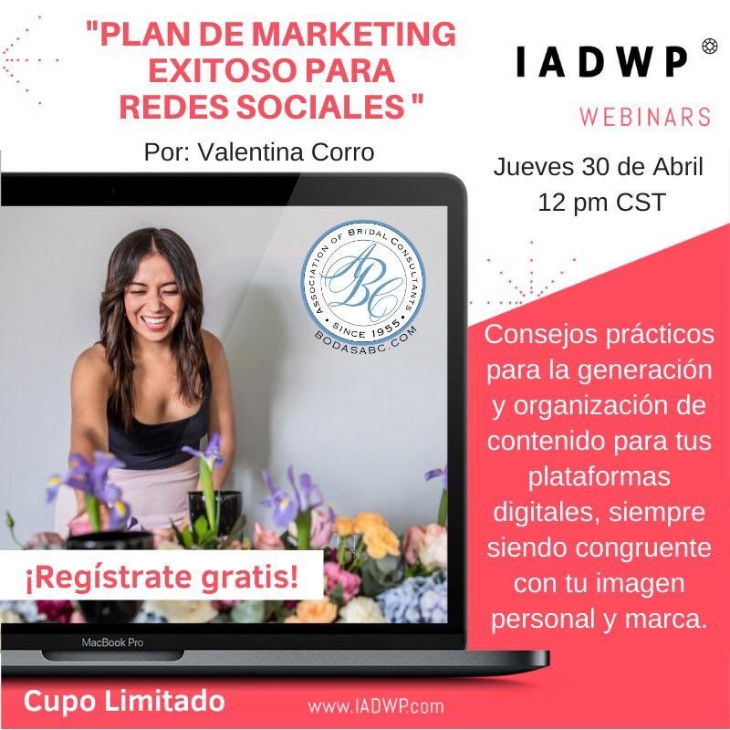 SECTUR_mx's tweet photo. En tiempos de #QuedateEnCasa usemos las plataformas digitales a nuestro favor. La Asociación Internacional de Profesionales de Destinos de Bodas te invita al seminario:"Plan de marketing exitoso para redes sociales".

🗓Jueves 30 de abril.
⏰12:00 hrs.
📲https://t.co/KLwinGsgS3 https://t.co/ZCgnuojcO8