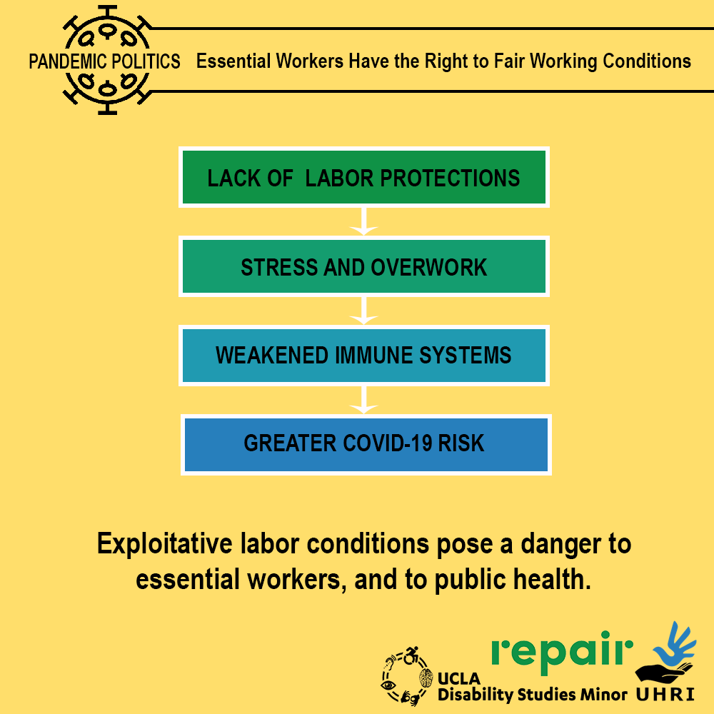 DisStdUCLA's tweet image. Essential workers such as farm workers &amp;amp; food service workers are put in danger by unfair working conditions during COVID-19. See more below.