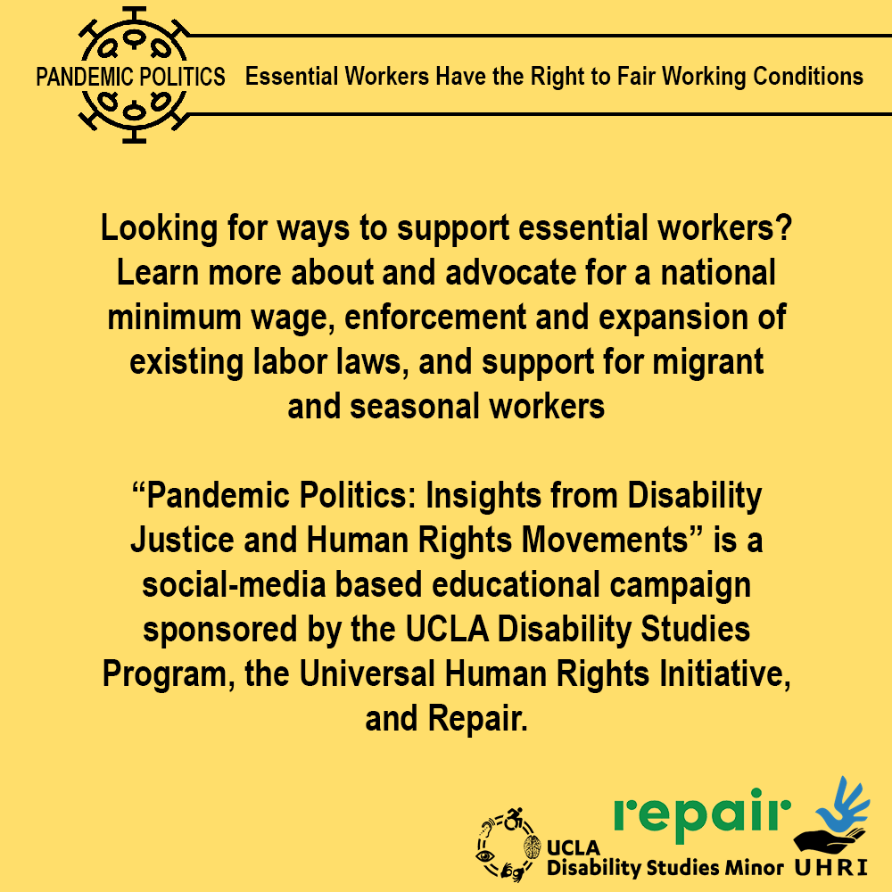 DisStdUCLA's tweet image. Essential workers such as farm workers &amp;amp; food service workers are put in danger by unfair working conditions during COVID-19. See more below.