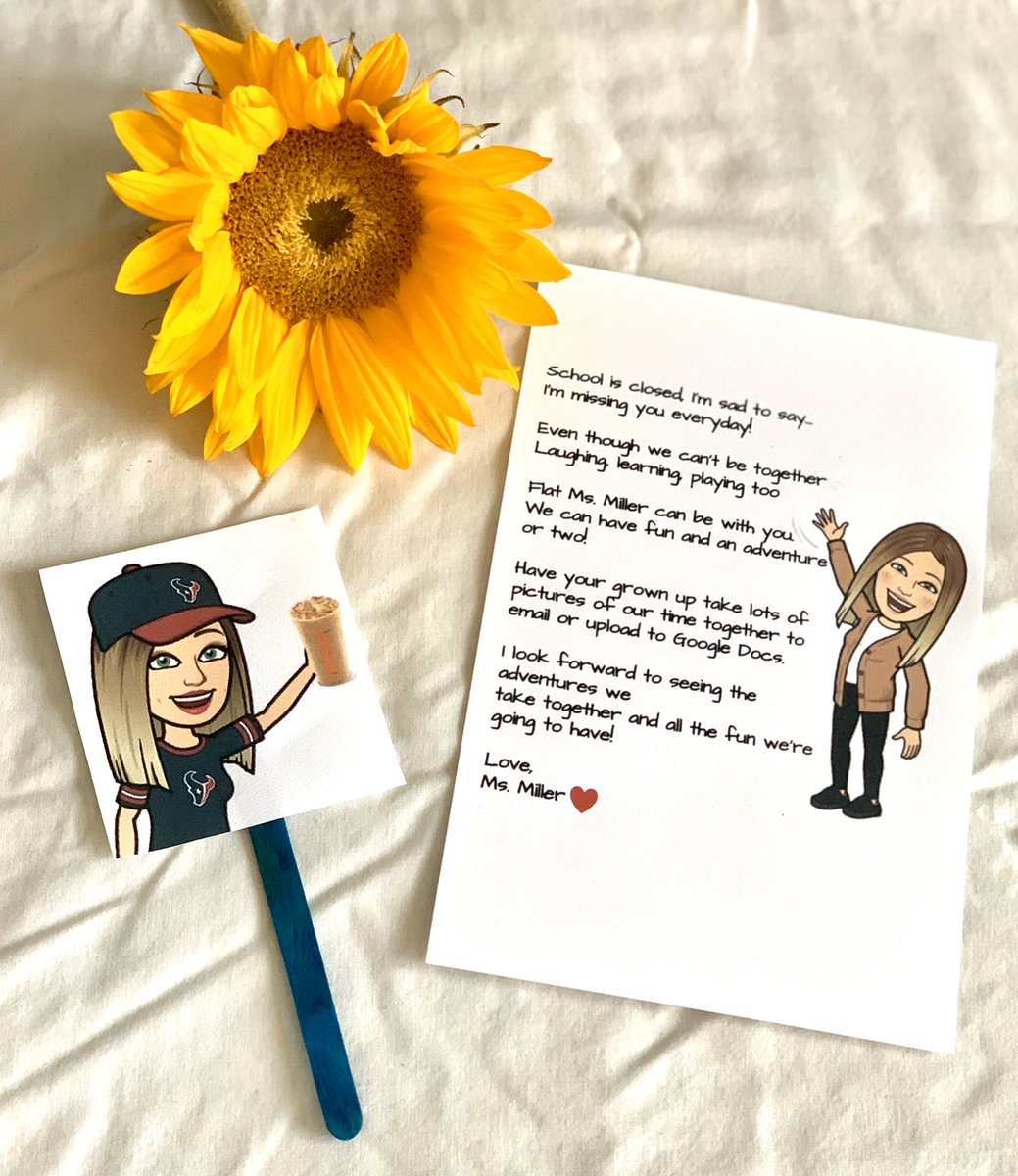 stephmiller220's tweet photo. Already have some pictures from students and their Flat Ms. Miller! They knew that even SHE loves flowers. This makes my heart so full! 🌻❤️📸 @NISD @NISDKallison #leadthecharge #distancelearning #NISDTL #iteachtoo #iteach4th https://t.co/p54GPTQCbK