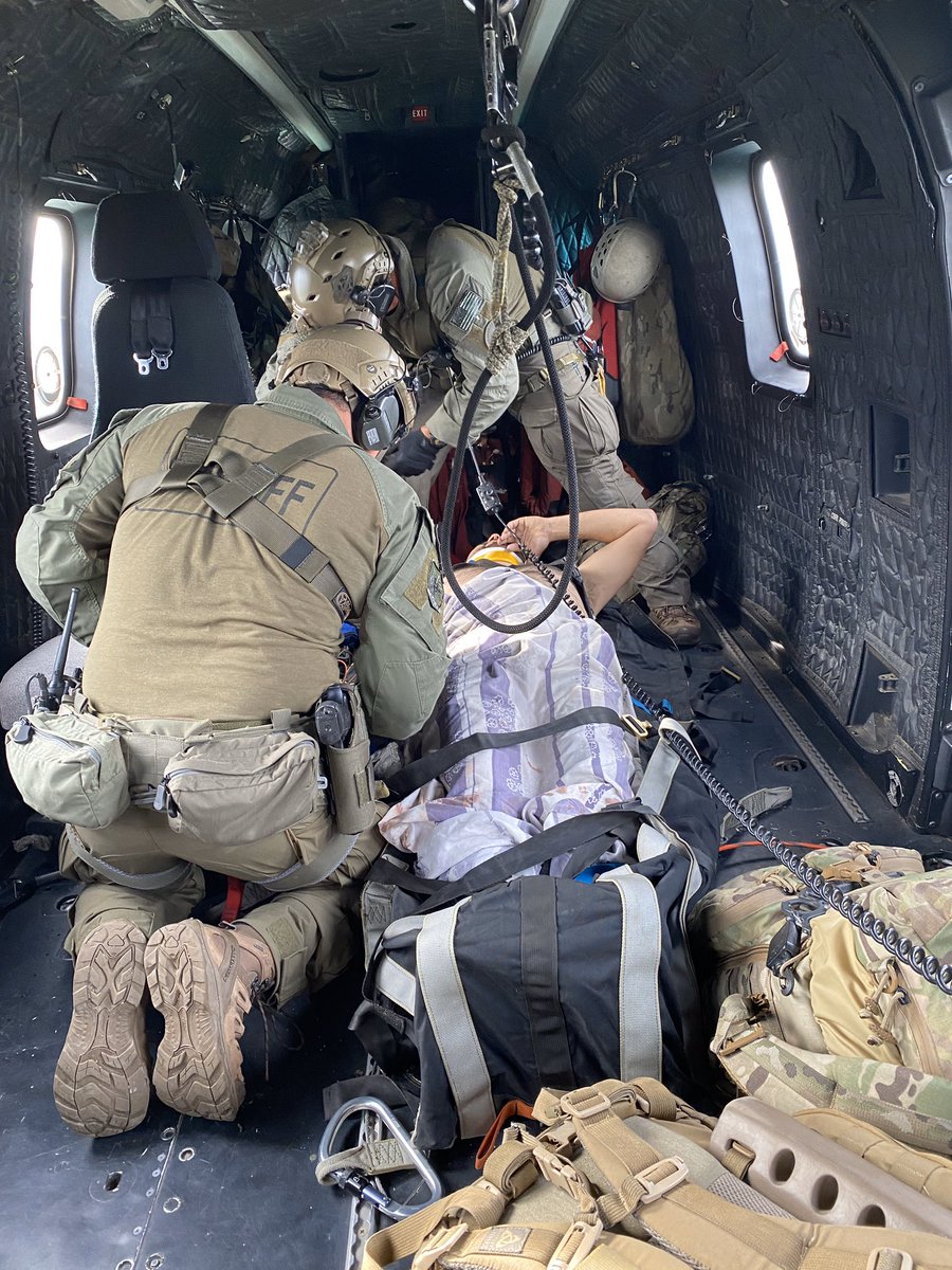 VEHICLE OVER THE SIDE, Big Tujunga Canyon Rd x Doske Rd, Angeles Forest. #LASD Air Rescue 5 airlifted one patient to trauma center while LASD SEB Tactical Medics treated inflight.