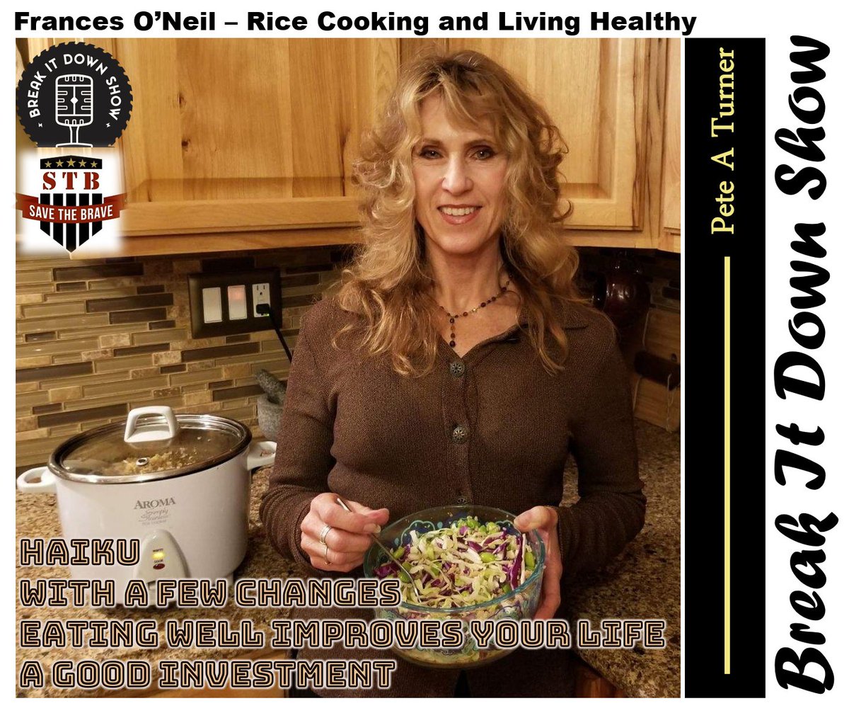 PeteATurner's tweet photo. In a few mins, @breakitdownshow w @PeteKoch and OL Pedro, #THEPetes host Frances O'Neil  a dietician who talks about food being medicine and the power of the Rice Cooker .
https://t.co/8w4VTVsvDi
Haiku
With a few changes
Eating well improves your life 
A good investment
#podcast https://t.co/gpCPdmqGr3
