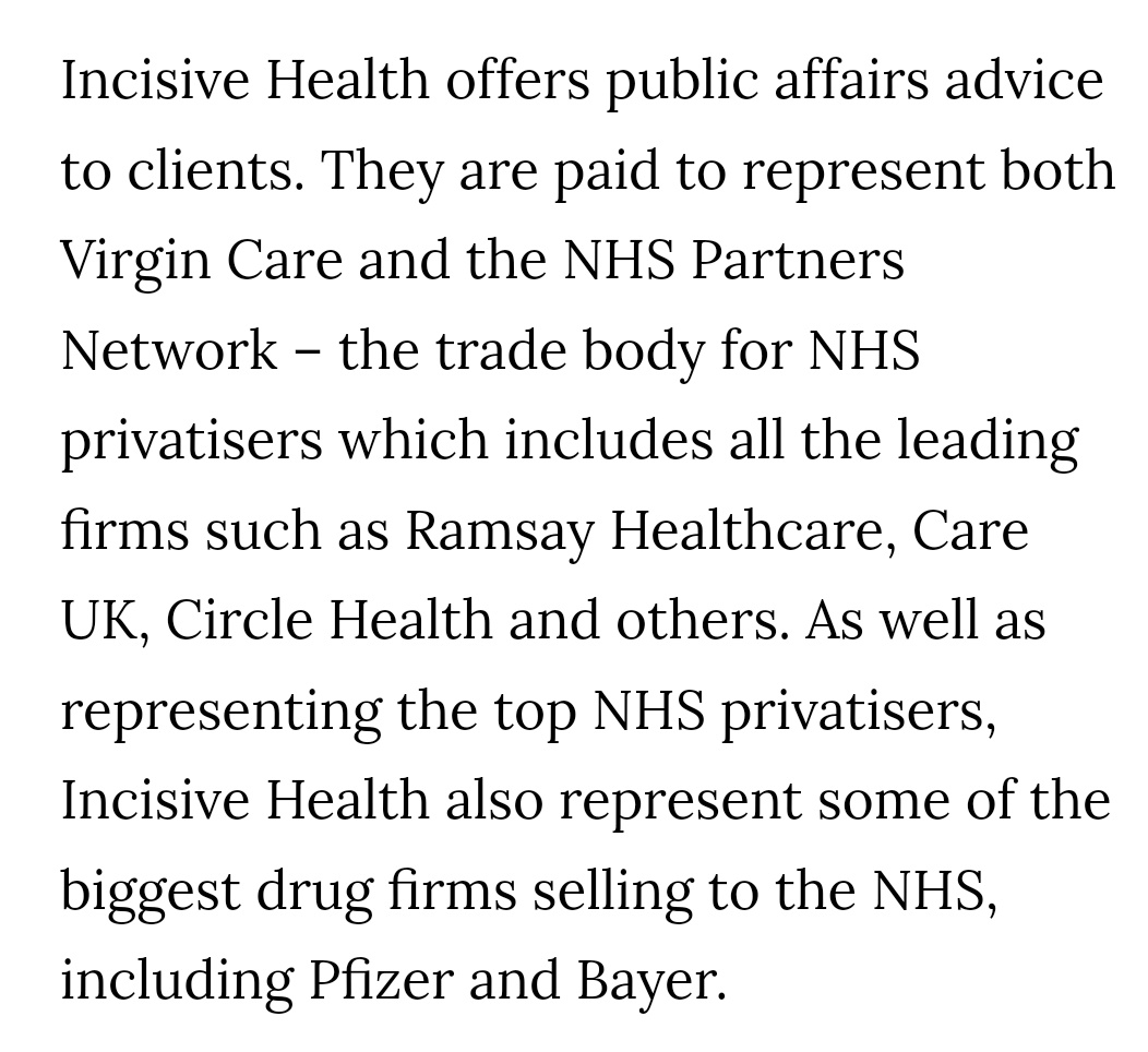 Keir Starmer's Communication Director, Ben Nunn worked as a lobbyist for private healthcare. Incisive Health are paid to represent top NHS privatisers like Virgin Care, Ramsay Healthcare, Care UK, Circle Health.I wonder who Mr Nunn voted for in GE19?  https://www.vice.com/en_uk/article/ex9qxj/richard-douglas-incisive-health-nhs-department-of-health
