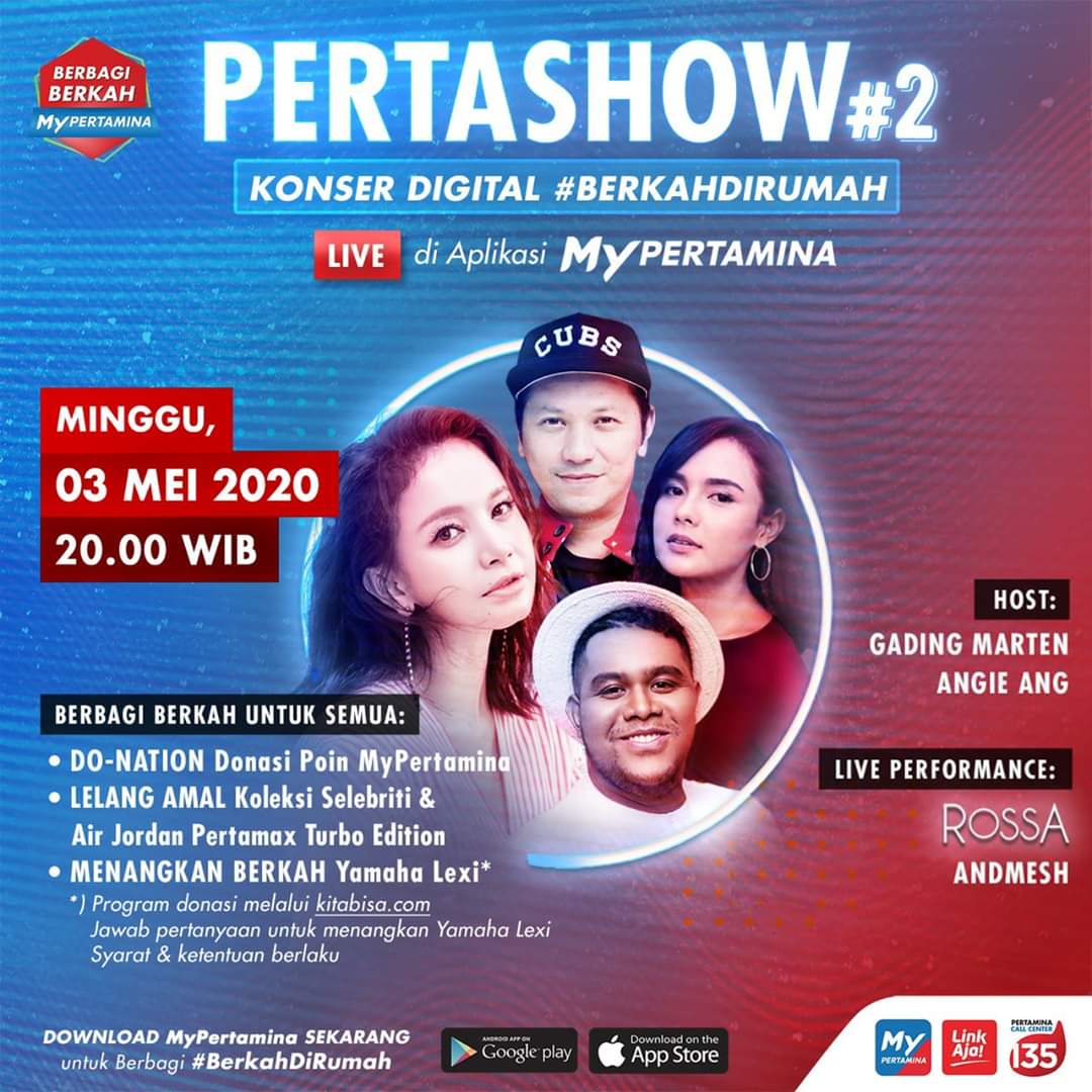 Saksikan Pertashow #2 Konser Digital #BERKAHDIRUMAH Live diaplikasi MyPertamina.
Dont miss it !