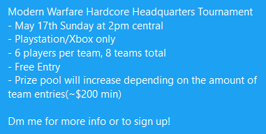 Mark your calendars! Let's get some HC comp goin! 👀😤
 <a href="/CoDRT24_7/">CoD Retweet 24/7</a>
 <a href="/CODReTweeters/">CODRTs</a>
 <a href="/FearRTs/">Fear RTs (50k)</a>
 @MWScrims
 <a href="/CallofDutyHC/">HC COMMUNITY OF CALL OF DUTY</a>