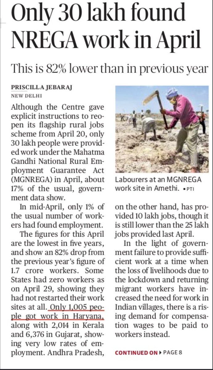 AmitSihag_INC's tweet photo. Reality Check! Govt. promise of large scale MNREGA work to uplift the economic condition of rural poor, prove to be hollow. In Hry, only 1005 people got work in April.
#ReliefForNeedy https://t.co/MjbQtVu7K9