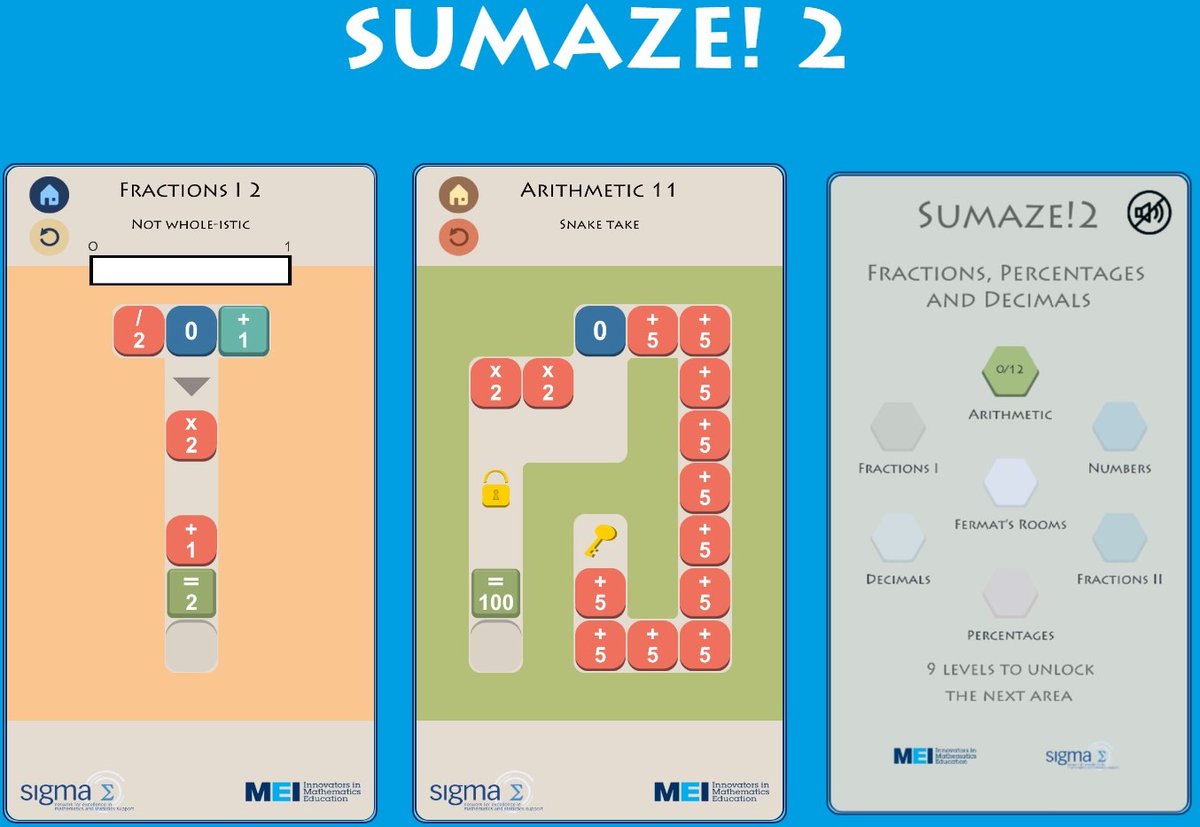 Check out the free problem-solving puzzle apps, Sumaze! and Sumaze! 2 <a href="/MEImaths/">MEI</a> or online at sumaze.mei.org.uk. Suitable for anyone studying GCSE Mathematics and above. Be warned though ... they are both addictive and great fun.
