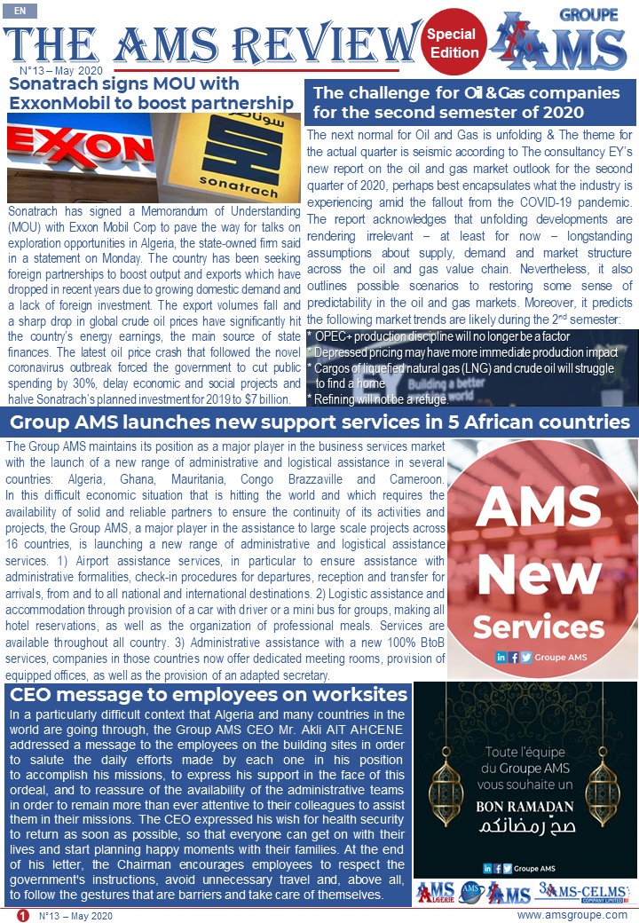 AMS_Groupe's tweet photo. Find your "AMS monthly Review" for this month 👇👇 
Sonatrach Eni #Oil #OPEC #Assistance #Algeria #Ghana #Mauritania #RDCongo #Cameroon #Workers #Ramadan
https://t.co/TMGVhDNCcW https://t.co/9nr8PzxAk9