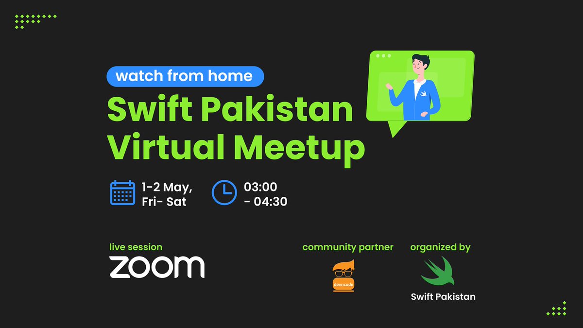 swiftpakisan's tweet image. In this pandemic, team Swift Pakistan has arranged a Virtual Meetup for the developers&apos; community, which is going to be held on 1st and 2nd May from 3 00 pm to 4 30 pm.
You can register here for the event. Zoom link will also be shared on page:
forms.gle/Zm4G3Ggjhy8vpW…