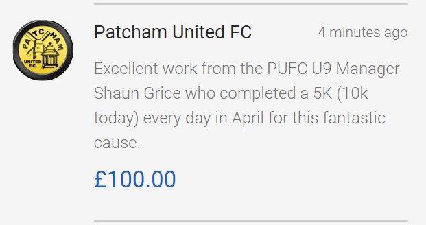 patchamunitedfc's tweet photo. @ShaunGrice13 @kevinkeehan @sskirky Fantastic effort Shaun and as promised the Club has donated £100 for this great cause 👏👏👏👏👏👏👏 https://t.co/y99Jz7M2MP