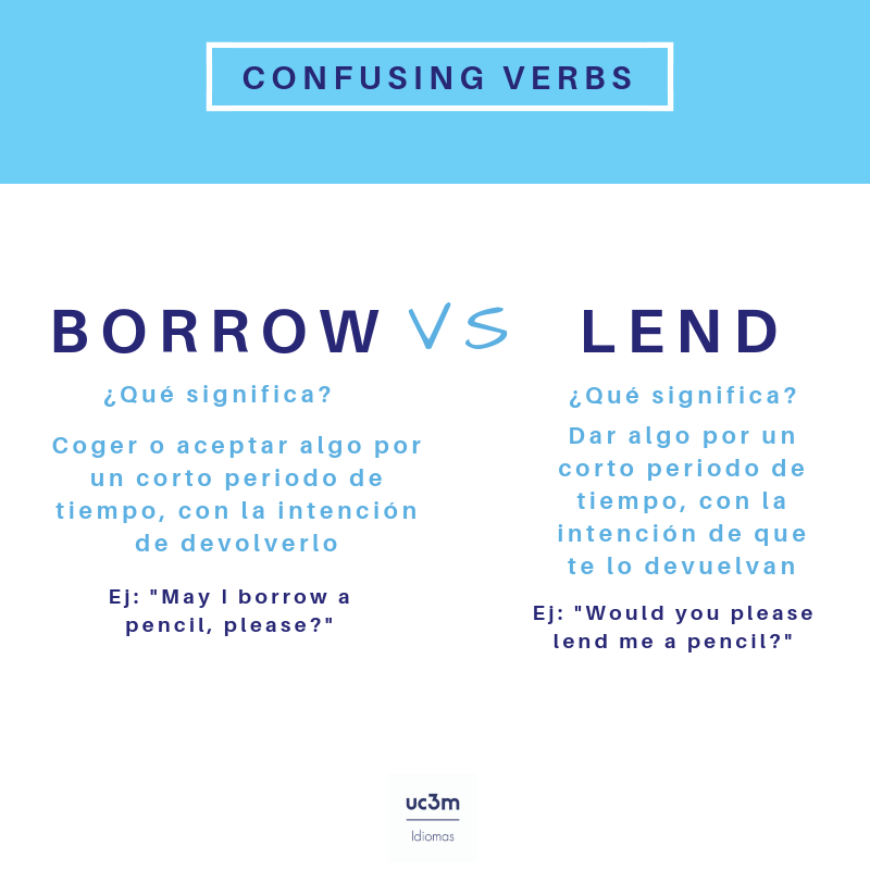 IdiomasUC3M's tweet image. ¿Cuál es la diferencia entre &quot;borrow&quot; y &quot;lend&quot; en #inglés? Descúbrelo aquí 🙂👇 #ConfusingVerbs
