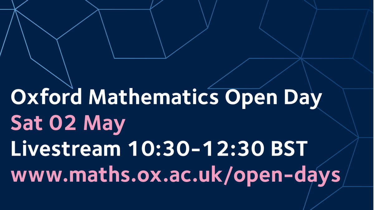 OxUniMaths's tweet photo. What you doing Saturday?

The next @OxUniMaths Open Day is this Saturday, 2 May 10.30am BST. James Munro is our MC giving you the lowdown on all things @OxUniMaths &amp; our students &amp; Faculty are hanging out in the live Chat Room to take your questions.  
https://t.co/IaOVF8bYLO https://t.co/uKjycvjrrV