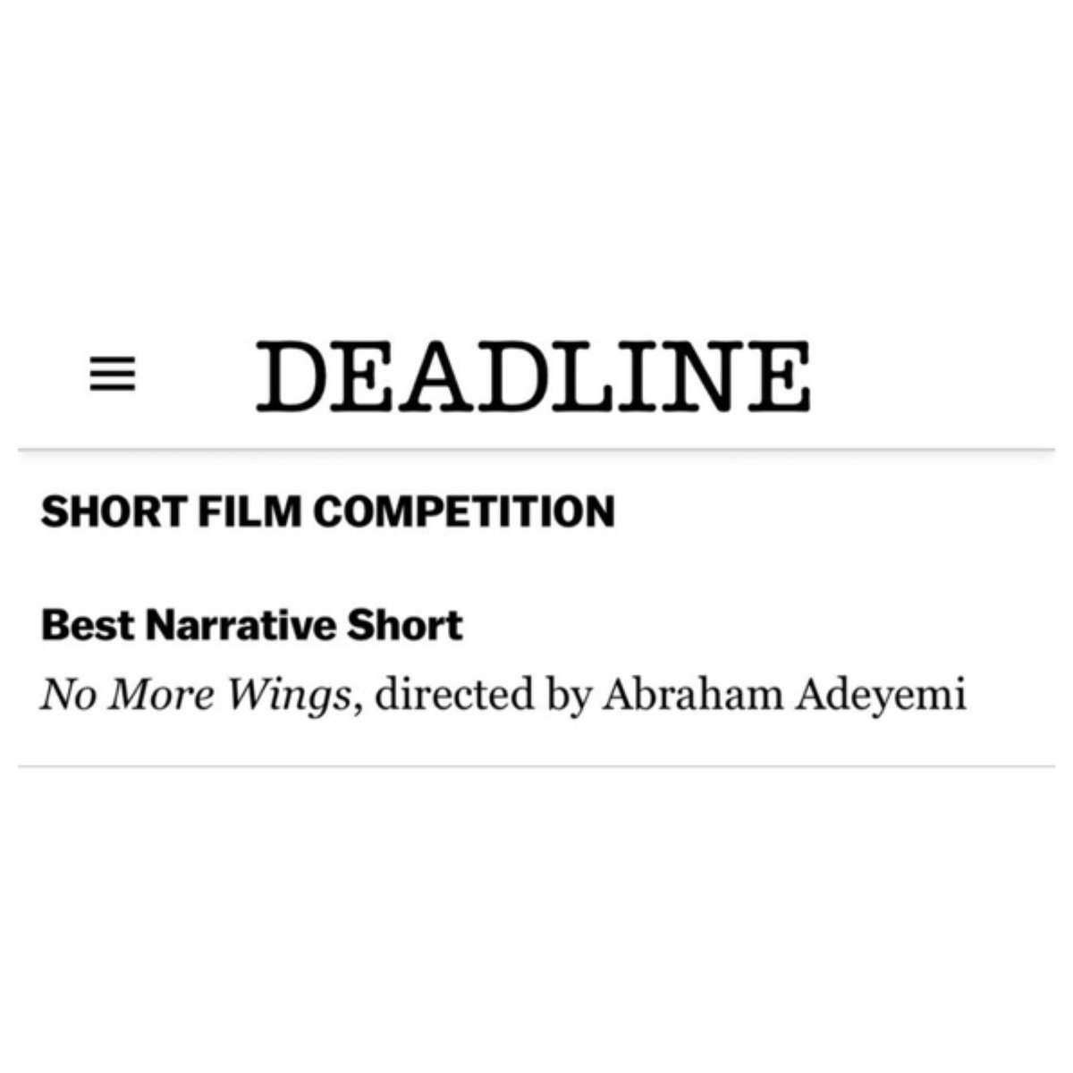 abeislegend's tweet photo. A year ago, I was still saying I was never going to direct.

Last night the @tribeca jury/panel announced my directorial debut No More Wings as the WINNER of the narrative short competition 2020.

It is now officially an Oscar-qualifying film and WTF is happening?! #Tribeca2020 https://t.co/9t9GXMR05S