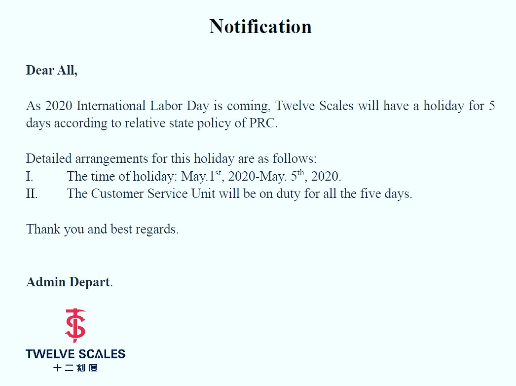 WatchSeviceCHN's tweet photo. 👉🏻Dear customers and partners, 
please be noted to our new holiday information for 2020 International Labor Day. 
Thank you and best regards.

#holiday #internationallaborday #notification #China https://t.co/WpSfZKPeuX