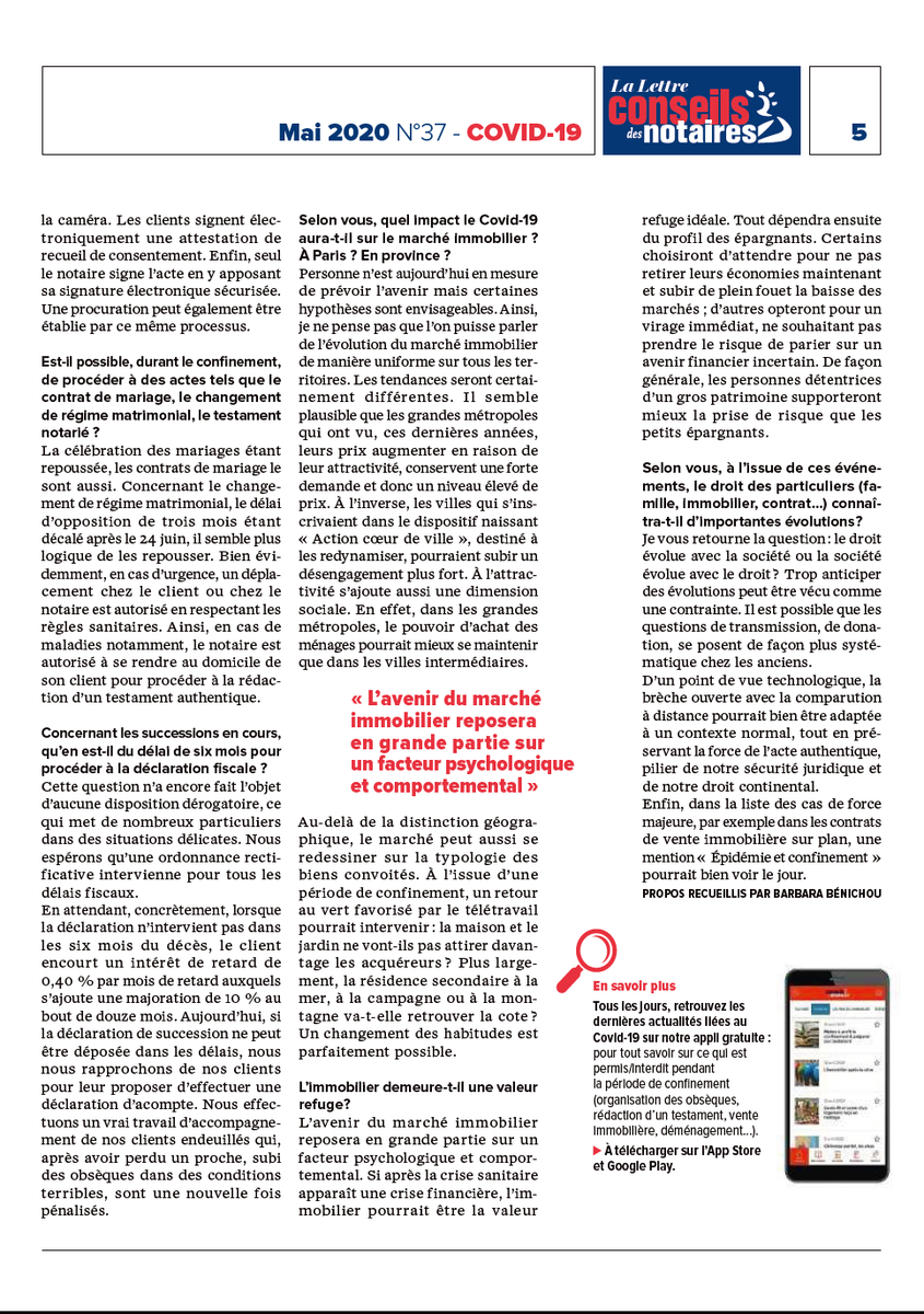 Notaires_CSN's tweet photo. "Nous avons un rôle de pacification des relations contractuelles » Marie-Hélène Péro, porte-parole du Conseil supérieur du #notariat, dévoile les modalités actuelles de fonctionnement des offices et les possibles évolutions à venir. #notaires #COVID19 https://t.co/dqWUl8kibU