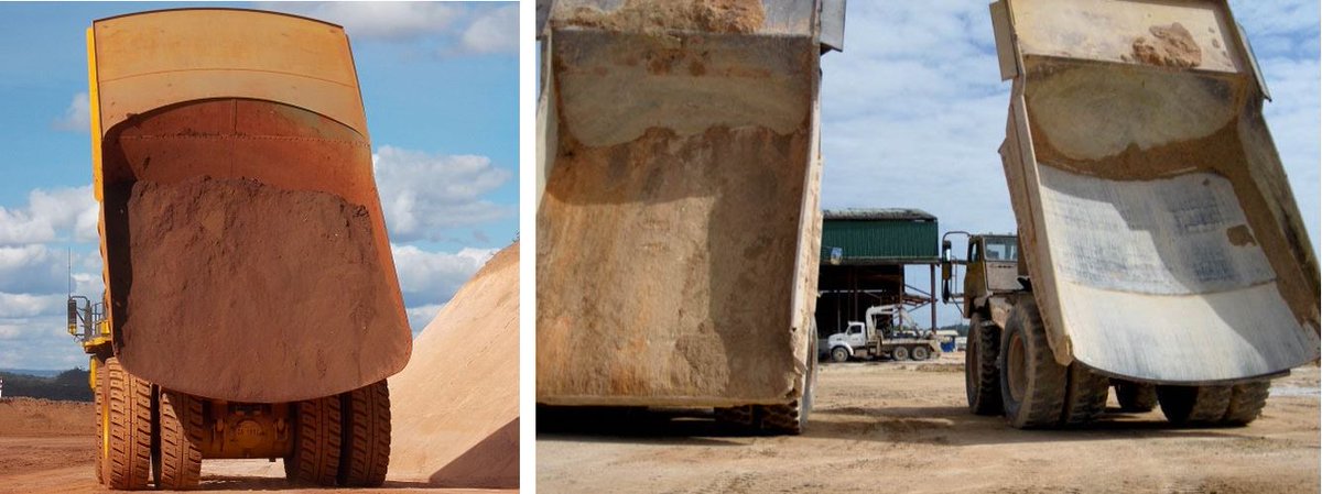 Duratray's tweet image. Carryback in dump bodies refers to wet, cohesive or frozen material that won't discharge at full elevation. It's a myth that curved-corner design or exhaust-heated dump bodies eliminate #carryback. With its flexible rubber floor, the Duratray SDB achieves elimination of carryback