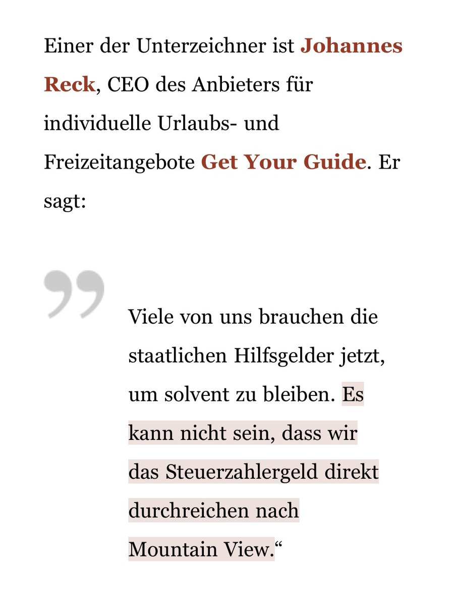 Deutsche Startups werden selektiv von <a href="/GoogleDE/">Google Deutschland</a> benachteiligt: Insb. Travel-Startups wie <a href="/GetYourGuide/">GetYourGuide</a>, <a href="/FlixBus/">Flix</a>, <a href="/OmioDE/">omio de junior</a> uvw. spüren gerade die Willkür des Monopolisten.  Konsequenz? Deutsche Staatshilfen werden direkt durchgereicht während bei uns Arbeitsplätze bedroht sind 👎🏼