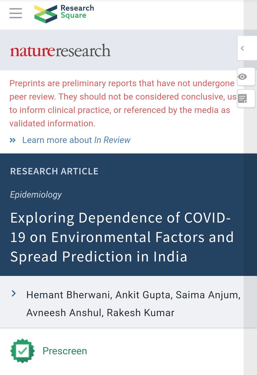 In our recent work on COVID, It is highlighted that heat may curb the virus but social distance is the key. <a href="/CSIR_IND/">CSIR, India</a> <a href="/CSIR_NEERI/">CSIR-NEERI</a> <a href="/shekhar_mande/">Shekhar Mande</a> @kumarneeri <a href="/Tukaram_IndIAS/">Tukaram Mundhe</a> @DrKapley <a href="/hemantbherwani/">Hemant  Bherwani</a> <a href="/AnshulAvneesh/">Avneesh Anshul</a>
#CSIRFightsCovid19 researchsquare.com/article/rs-256…