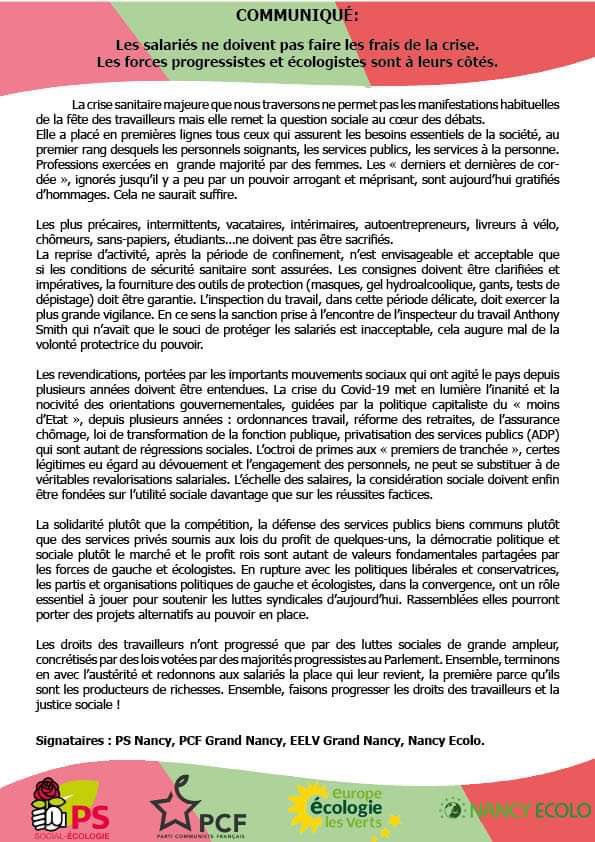 EcoloNancy's tweet photo. Déclaration commune de l’union des forces de gauche et écologistes 🌿 https://t.co/yVhaFSt5bD