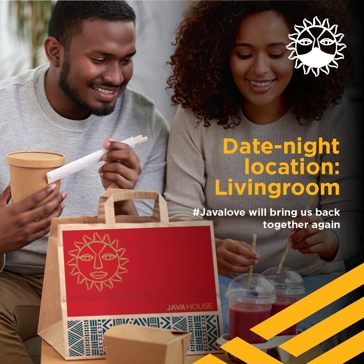 javahouseafrica's tweet image. Can’t visit your favourite Java branch for date night? Set the mood in your living room with your favourite takeout. What’s your favourite date night meal? #JavaCares #BringJavaHome