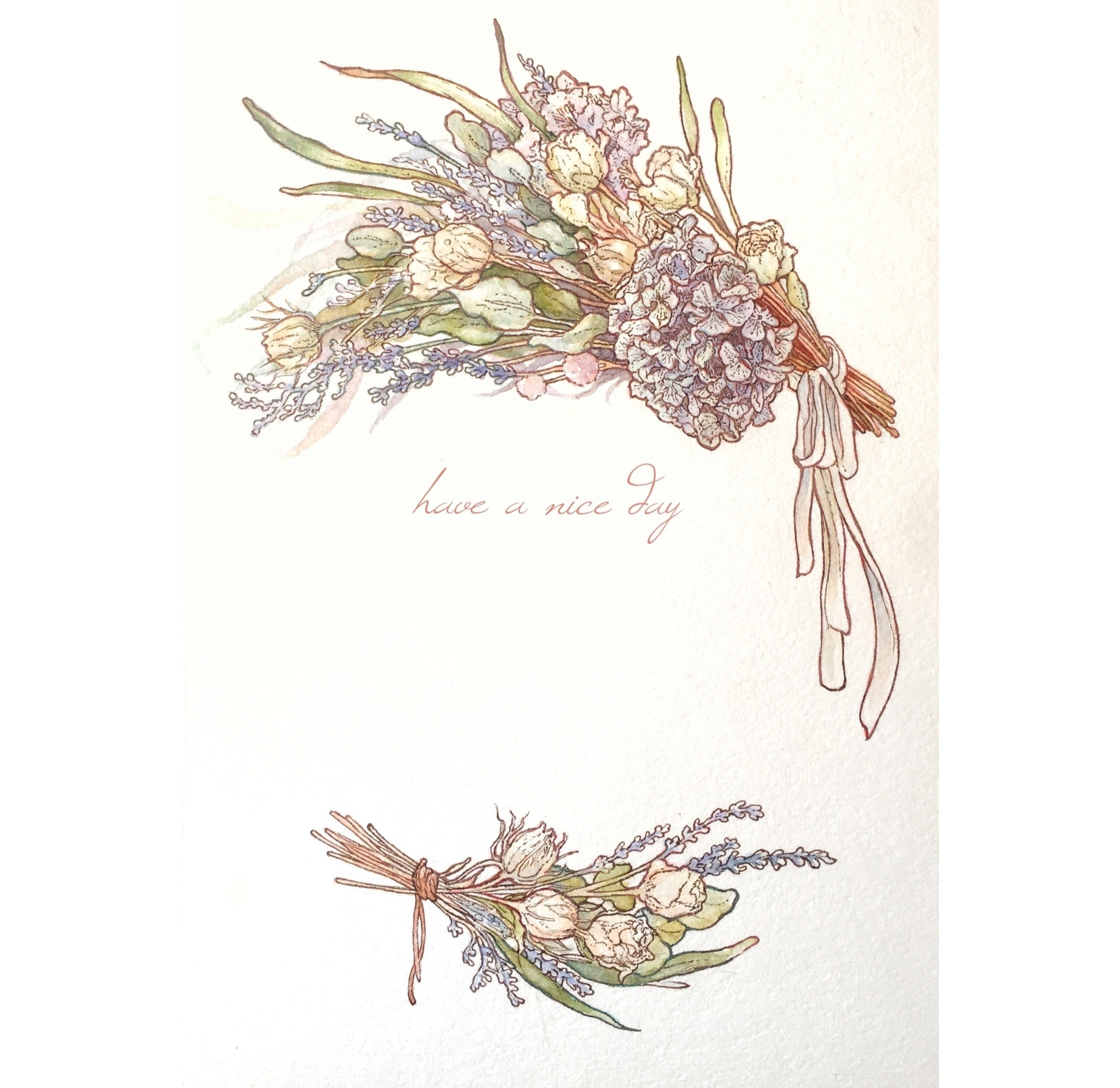 Twitter 上的 Jardin Du Minuit ジャルダン デュ ミニュイ 出来るかぎり色を抜きました ドライフラワースワッグのメッセージカードとかが自分が欲しかったので 封筒と共にそれも作る ドライフラワー スワッグ 水彩画 オリジナルイラスト T Co