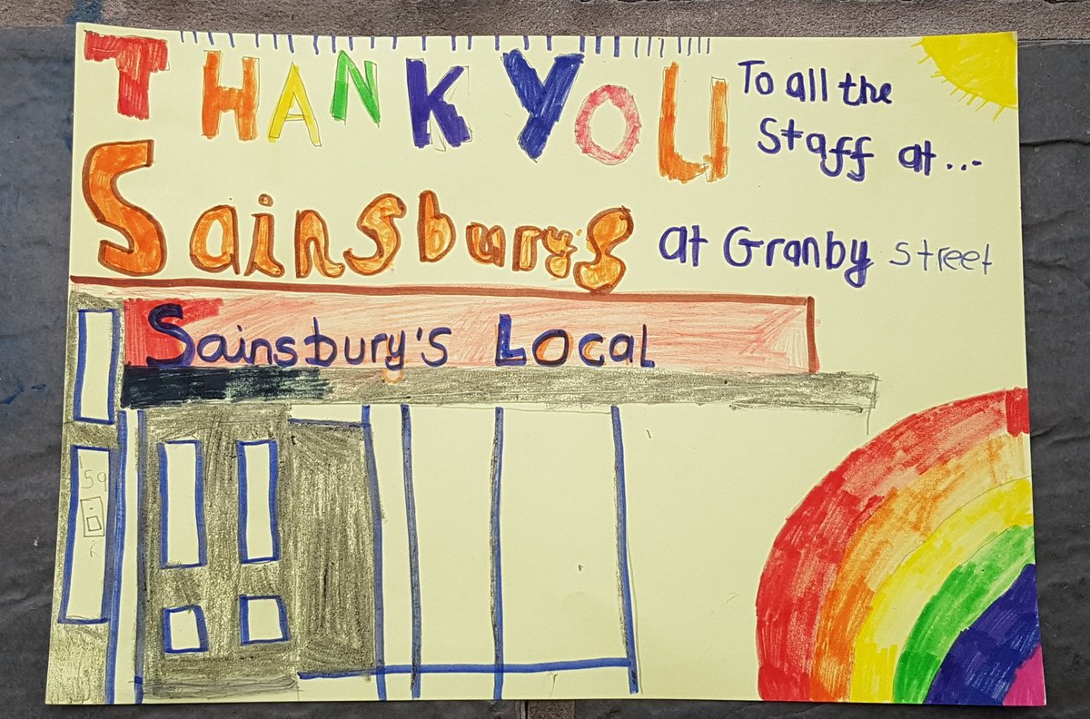 Skilpz's tweet photo. @WhitehallPriSch @sainsburys GranbyStreet @vinit_105 #keyworkers #hardworking #thankyou #FromSeahorses &amp; #fromDragonflies https://t.co/IQExNYn9y4