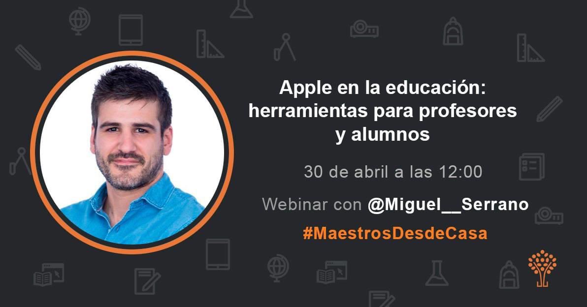 GoldenmacEDU's tweet photo. 📅 Hoy 30 de abril a las 12:00 ⏰ podrás disfrutar del webminar de "Apple en la educación”. Conocerás como las herramientas de @AppleEDU pueden ayudar a profesores y alumnos. No te pierdas a @Miguel__Serrano junto a @ecatolicas. Más ℹ️ en su perfil @ADE_spain #Maestrosdesdecasa https://t.co/D2MXXKlKPz