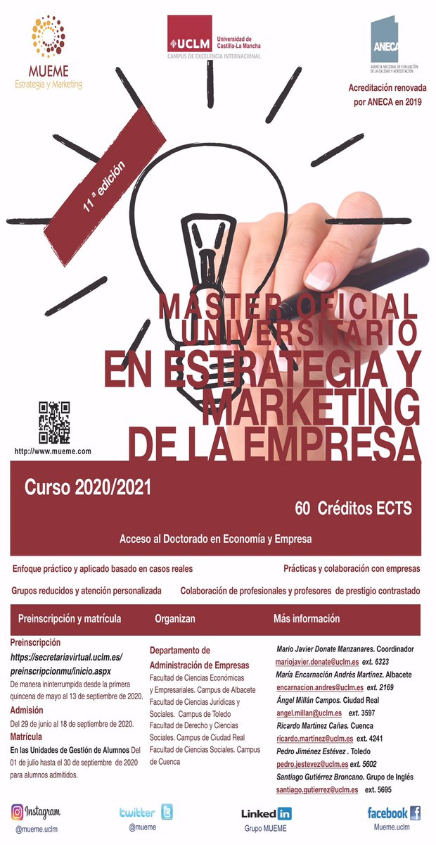 mueme's tweet photo. #Master #Estrategia #Marketing #Empresa #UCLM #cuenca #ciudadreal #albacete #toledo #strategy #management #business #60ECTS #preciocompetitivo #competitiveprice #aneca #internships #practicasempresas #11ªedicion https://t.co/9zj305VyQ8
