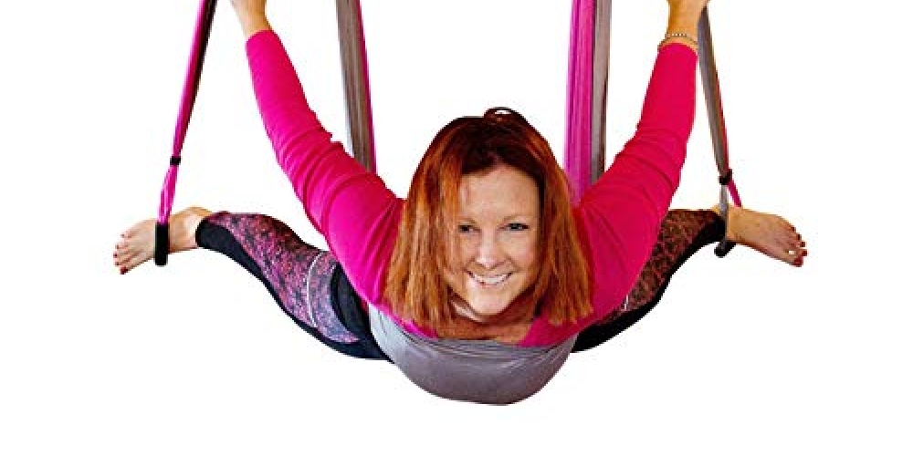 #hashtag3 Aerial Yoga Swing - Gym Strength Antigravity Yoga Hammock - Inversion Trapeze Sling Equipment with Two Extender Hanging Straps - Pink Grey Swings &amp; Beginner Instructions Guide fitnessgym.us/product/aerial…