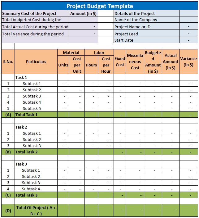 project costing excel template