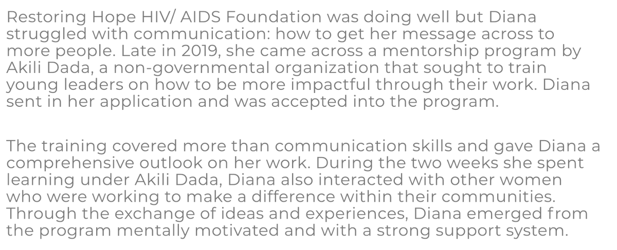 AkiliDada's tweet image. #Goodmorning! If you're looking for a #storyofchange, we've got you! Meet Diana, one of our #communityleaders. her story was published by @Paukwa and it highlights the power of #community and coming together to achieve a common #goal. bit.ly/3aKHROZ
#AfricanWomenLead