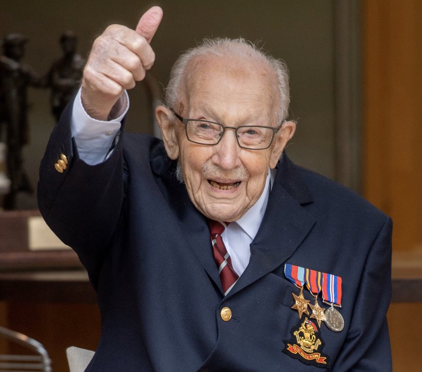 JustCallBruce's tweet photo. Happy 100th birthday  @captaintommoore - one of a kind! Keep inspiring and spreading positivity ❤️ https://t.co/D7z6U7EB6k