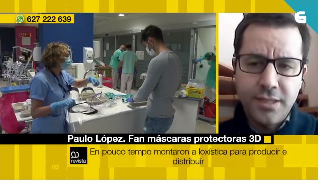 Paulo López, coordinador logístico de <a href="/GaliciaMakers/">Coronavirus Makers Galicia</a> agradece nuestra labor como distribuidora a la hora de hacer llegar las viseras protectoras que fabrican a hospitales y centros de salud de Galicia 
¡GRACIAS A VOSOTROS!
crtvg.es/tvg/a-carta/a-… 
#cofano @esaude_sergas