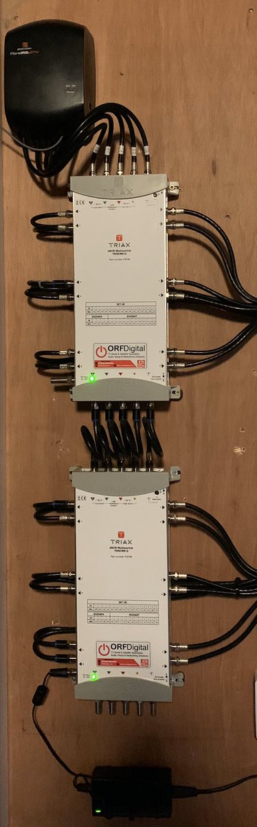ORFIntegration's tweet photo. Two Multiswitches installed yesterday for a client in Dartford, all fed from a fibre optic connection as part of a even larger system. These switches are fully Sky Q compatible, So they can cater for everyone’s needs. #fibreoptic #tvaerial #satellitetv #skytv #communalsystem #tv https://t.co/gAypvthSLZ