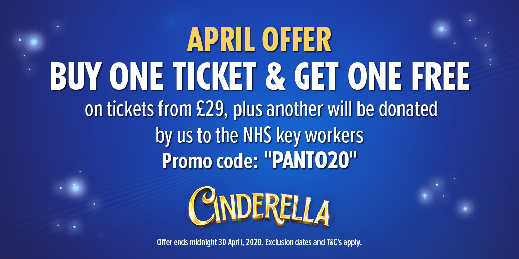 Today is your last chance to get buy one get one free tickets to #CinderellaBlackpool with one additional ticket per purchase being donated by us to NHS key workers. 💙

Use code "PANTO20" when booking before the clock strikes midnight tonight. 🕛
wintergardensblackpool.co.uk/whats-on/cinde…