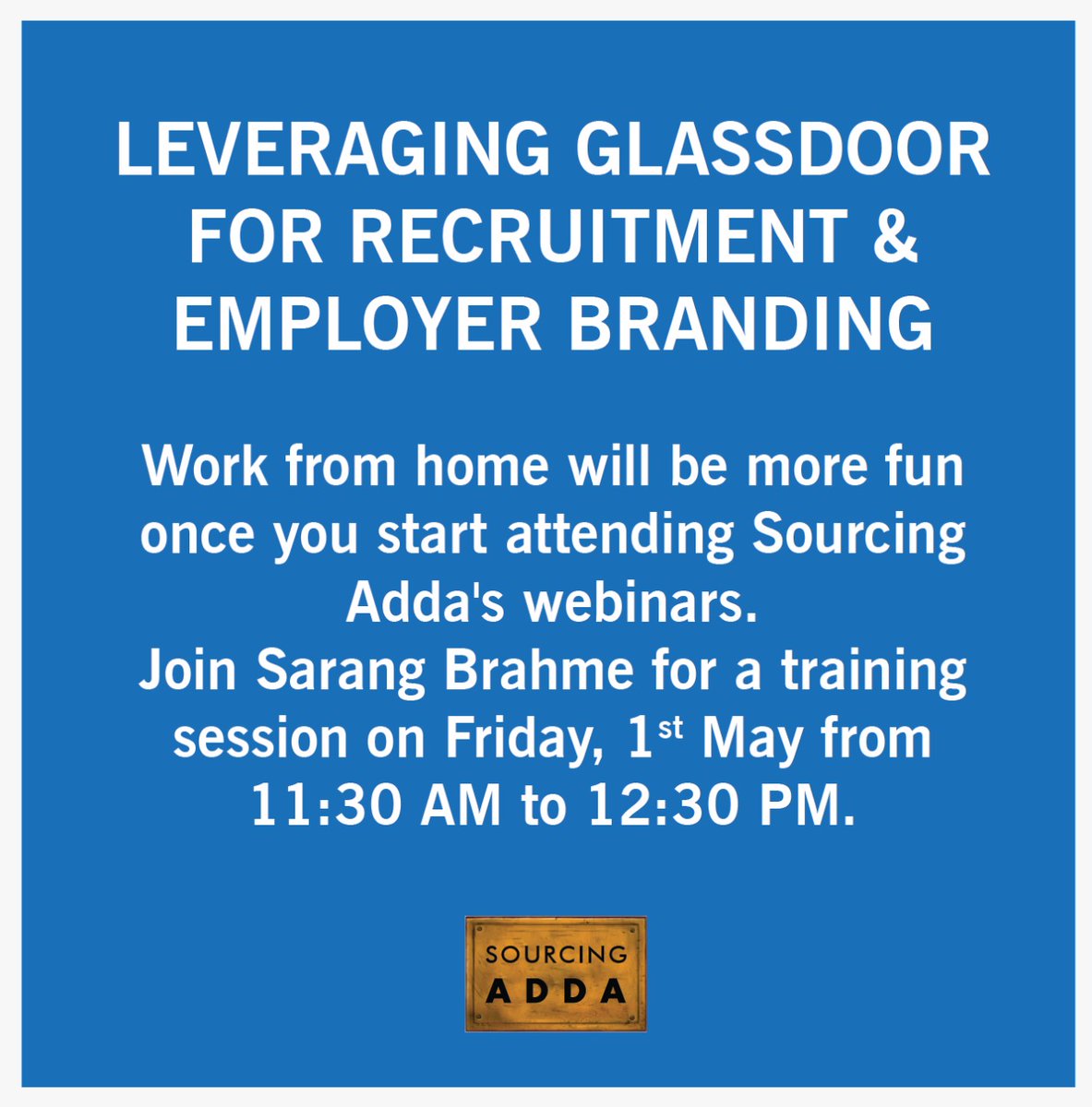 sourcingbhaijan's tweet photo. Join us tomorrow for our FREE Webinar on "GLASSDOOR for Recruitment". Register here: https://t.co/1q2n6yjejB

#freewebinar #webinar #glassdoor #branding #employerbranding #brand #recruitment #training https://t.co/ezOIO9MbSZ