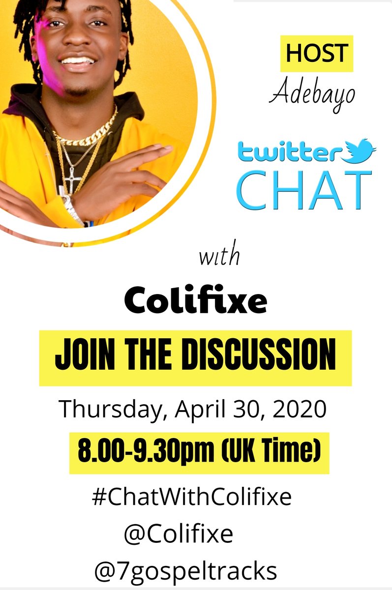 7gospeltracks's tweet photo. #Ugandan gospel music is known for its dancehall export. 
@Colifixe joins us tonight on #ChatWithColifixe to discuss his music, journey, experience &amp; more.

Time: 8.00 pm (UK Time)
Date: Tonight

#thursdaymorning #Dancehall https://t.co/jjT1OrtlC6
