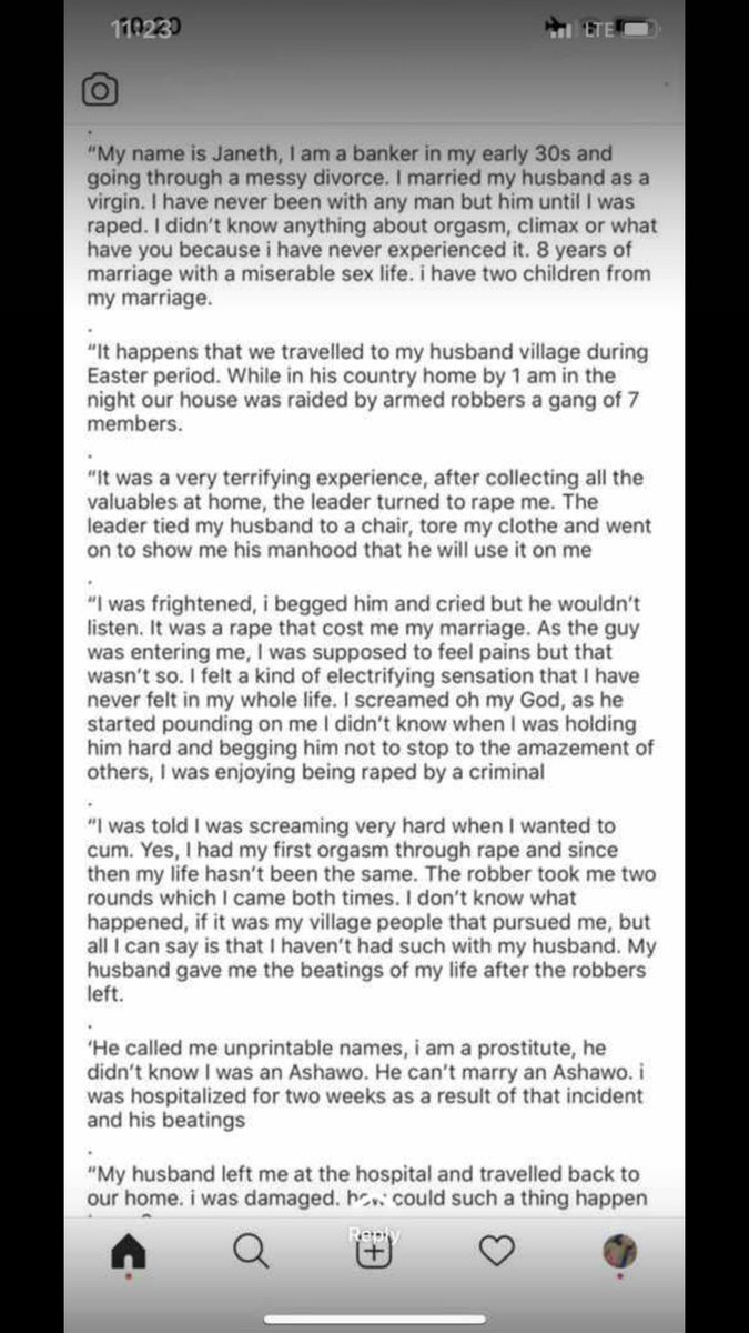 rinolaq's tweet photo. Gist for the TL

A married lady was raped by an armed robber and her husband wants to divorce her. Who is at fault her and what will you advice the couple.

Gulder Ultimate Search| Kodak Timini| Samsung |Huawei |iphone |kogi| #level4lockdown| #timini| dino https://t.co/qlNBPDh04q