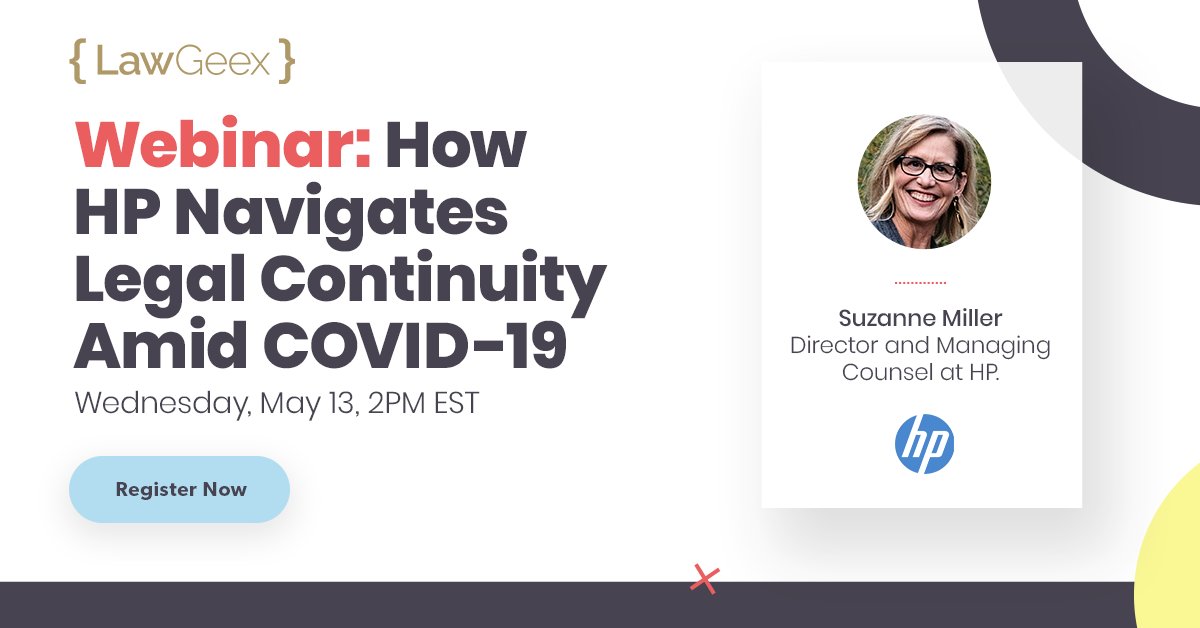 lawgeex_'s tweet photo. Wondering how @HP is adapting to the new normal?
Join our webinar on May 13 to learn about the steps taken by HP to minimize business disruptions and support #LegalContinuity, Leading the webinar will be Suzanne Miller. For details and to register >> https://t.co/Nay2GoRRCS https://t.co/mh6j4lrRG1
