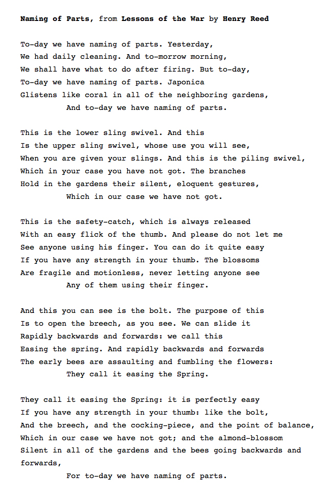 136 Naming Of Parts, from 'Lessons of the War' by Henry Reed #PandemicPoems  https://soundcloud.com/user-115260978/136-naming-of-parts-from-lessons-of-the-war-by-henry-reed